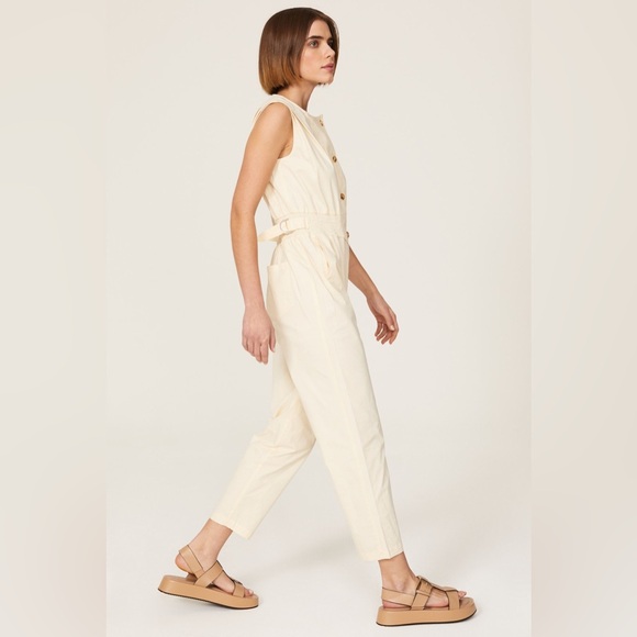 $490 Thakoon Asymmetric Jumpsuit cream white button down overalls romper belted - Picture 3 of 9